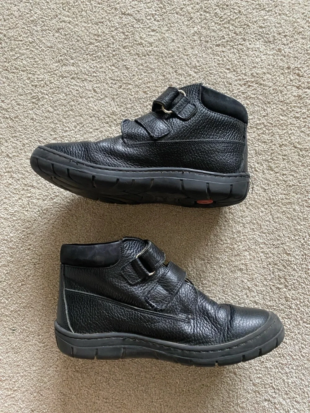 Kids Black Leather Velcro Shoes